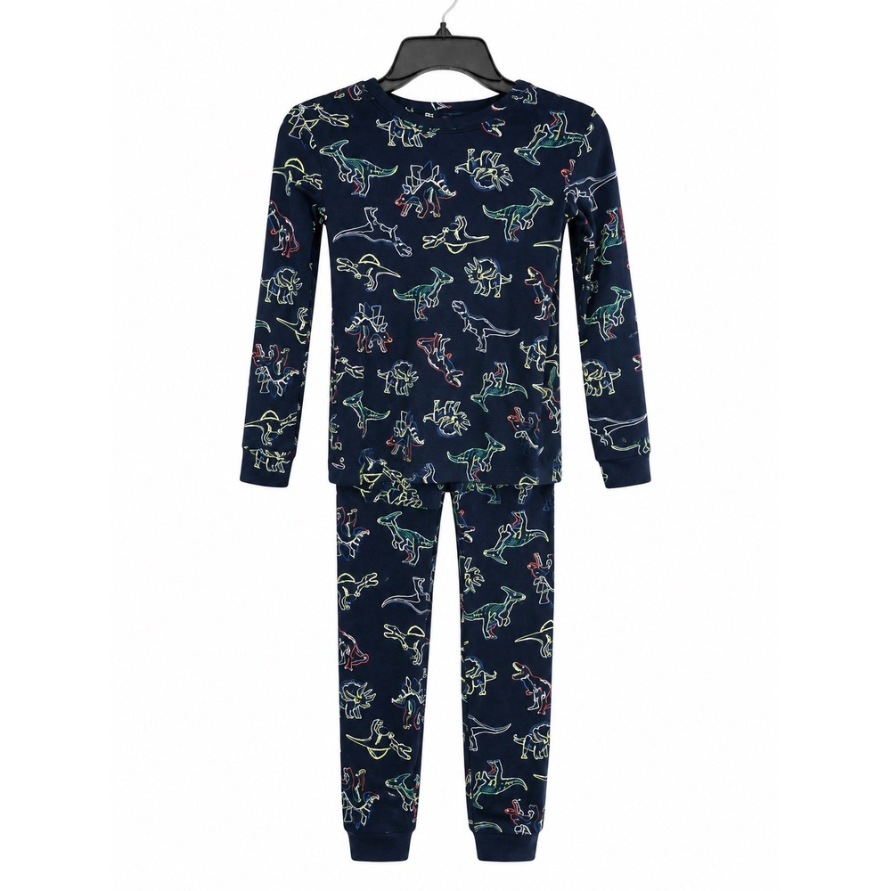 Cat & Jack Boys Navy Blue Neon Dinosaur Outline Pajama Set Size 8 NWT